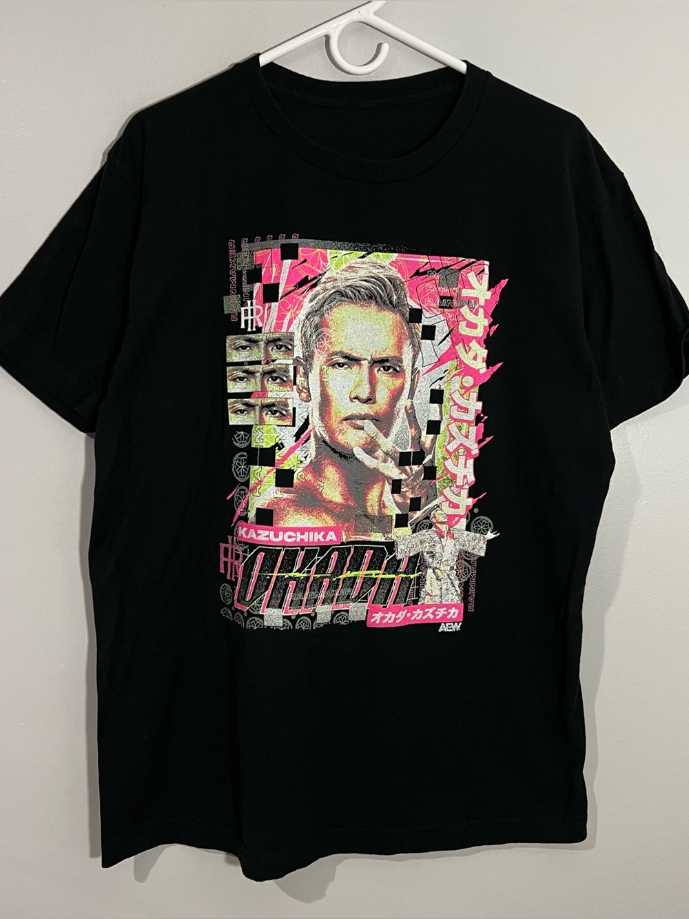 AEW Kazuchika Okada Rainmaker Wrestling Black Short Sleeve T-Shirt Mens Large